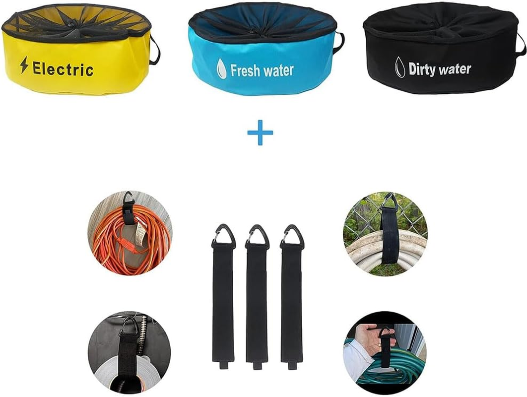 3 Pack RV Accessories Storage Bags with Identification Tags,3 Colors Waterproof Camper Accessories for Sewer Hoses, Fresh/Black Water Hoses and Electrical Cords image number 4