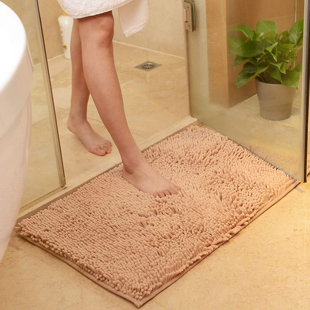 Vctops Orange Fall Plush Chenille Bath Rugs Extra Soft and Absorbent Microfiber Shag Rug, Non-Slip Runner Carpet for Tub Bathroom Shower Mat Orange 24" X 35"