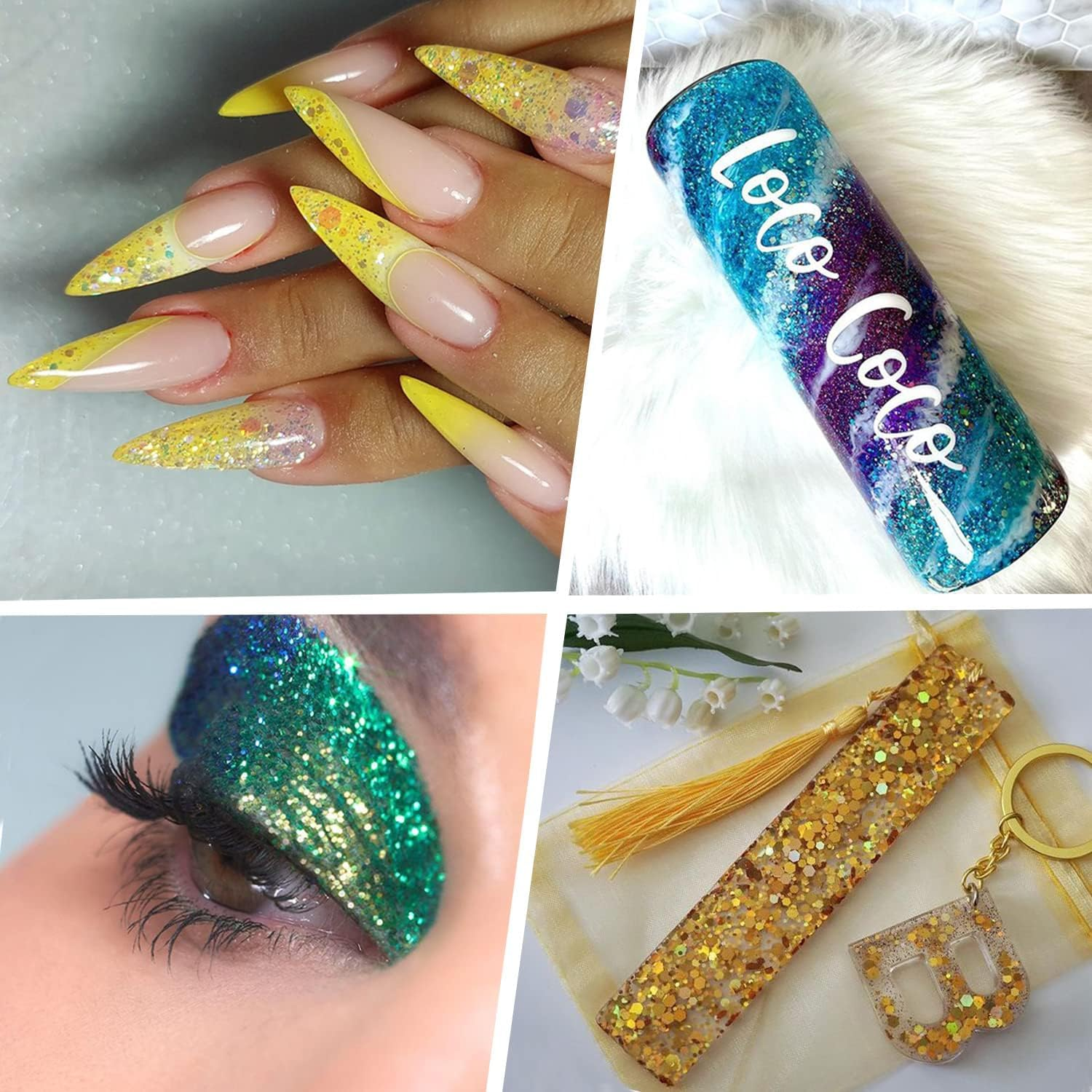 Wesileyern Holographic Chunky Glitter, Set of 36 Colors Craft Glitter Sparkle Sequins, Cosmetic Glitter Flake for Epoxy Resin, Body, Face, Eye, Nail Arts, Slime Making, Wedding Festival Party Decoration image number 1