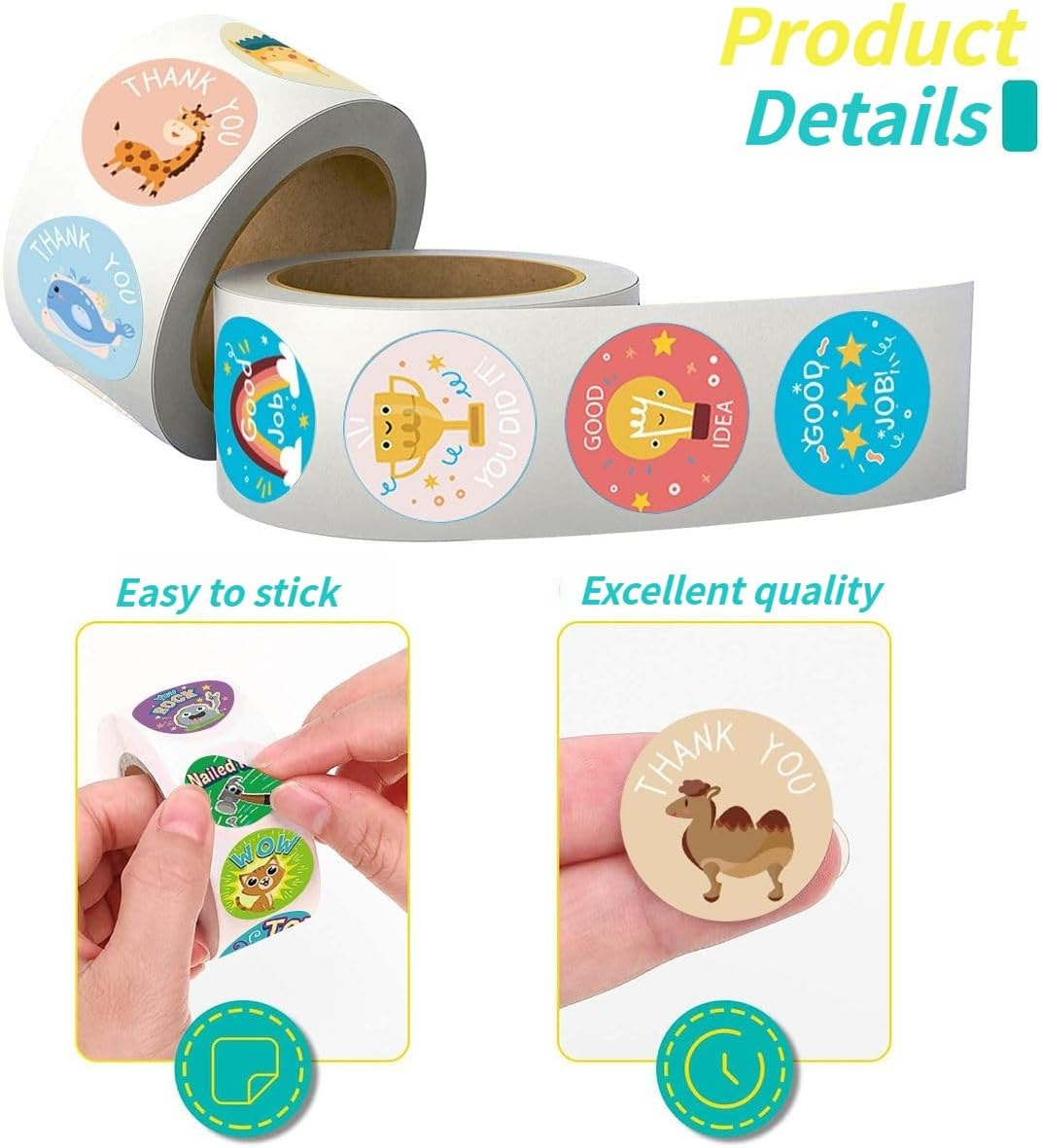 KALYRON 2000 Pcs Animal Reward Stickers,Fun Cartoon Bonus Stickers with Motivational Phrases, Perfect for Teachers, Students & Classroom Awards (Assorted Designs 4 Rolls