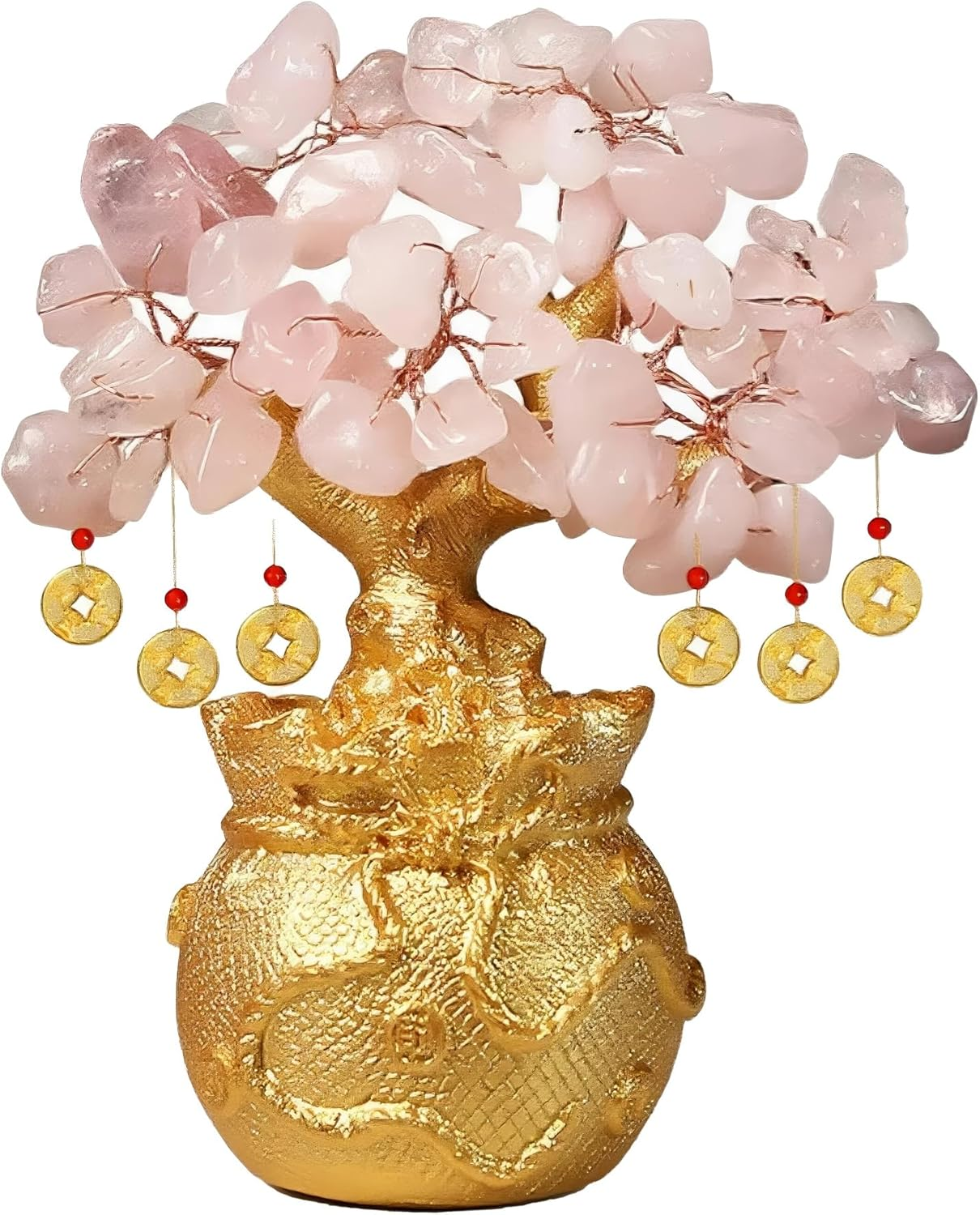 Green Aventurine Money Tree &ndash; Feng Shui Wealth Prosperity Golden Bag Bonsai Lucky Gemstone Home Office Decor (14Cm Height)