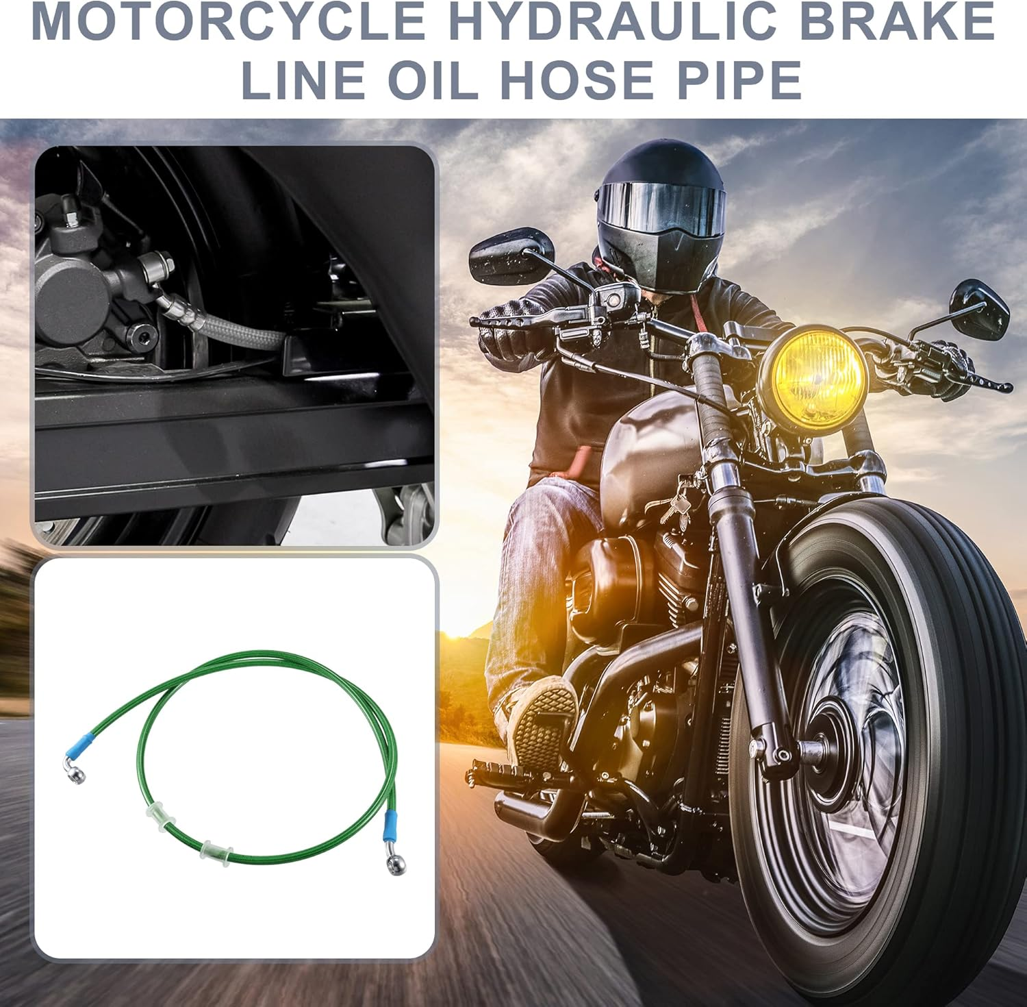 X AUTOHAUX 120Cm AN3 M10 Car Hydraulic Brake Line Oil Hose Pipe Fitting 28&deg; 90&deg; Stainless Steel for Car Motorcycle Dirt Racing Bike Green image number 6