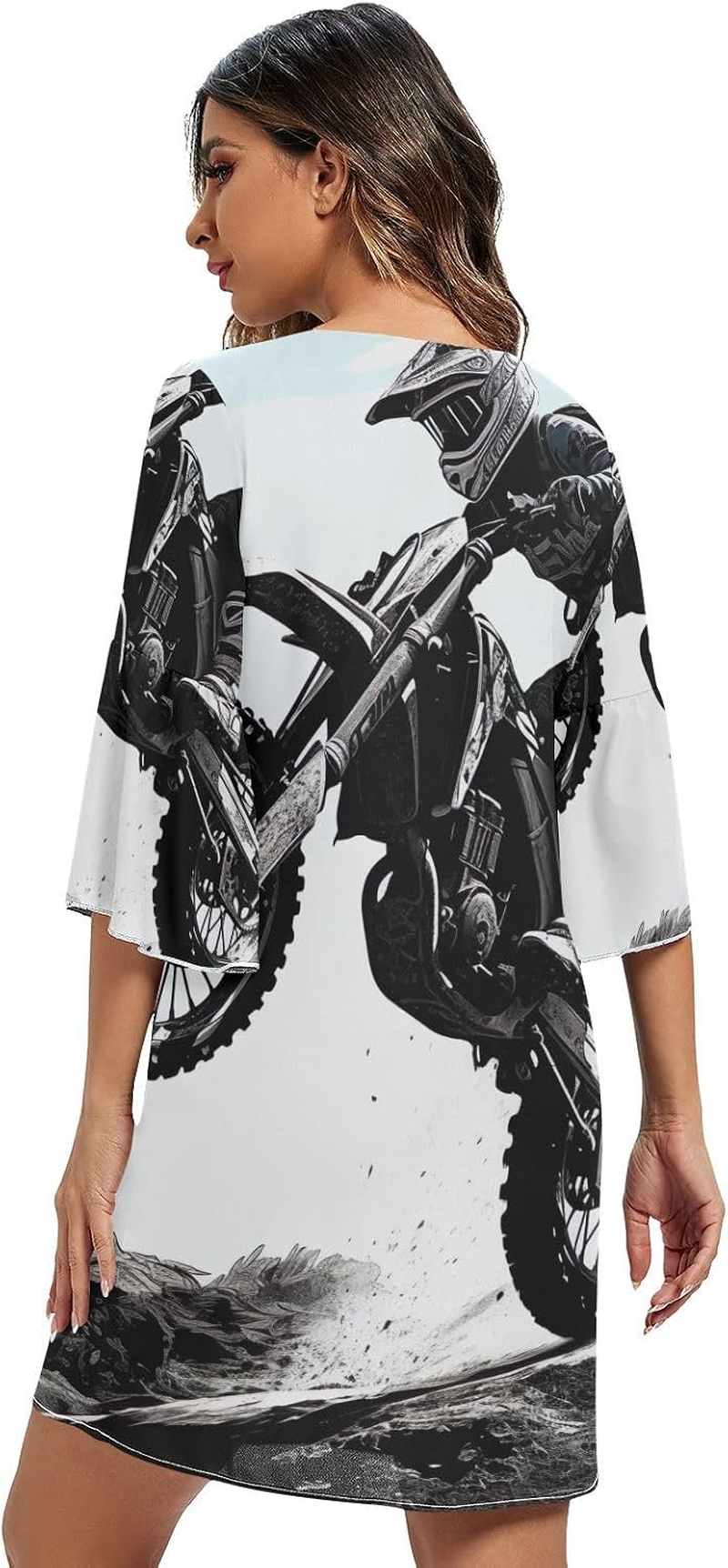 Dirt Bike Jump V Neck Summer Dress Printed Line Maternity Dress S-XXL image number 2