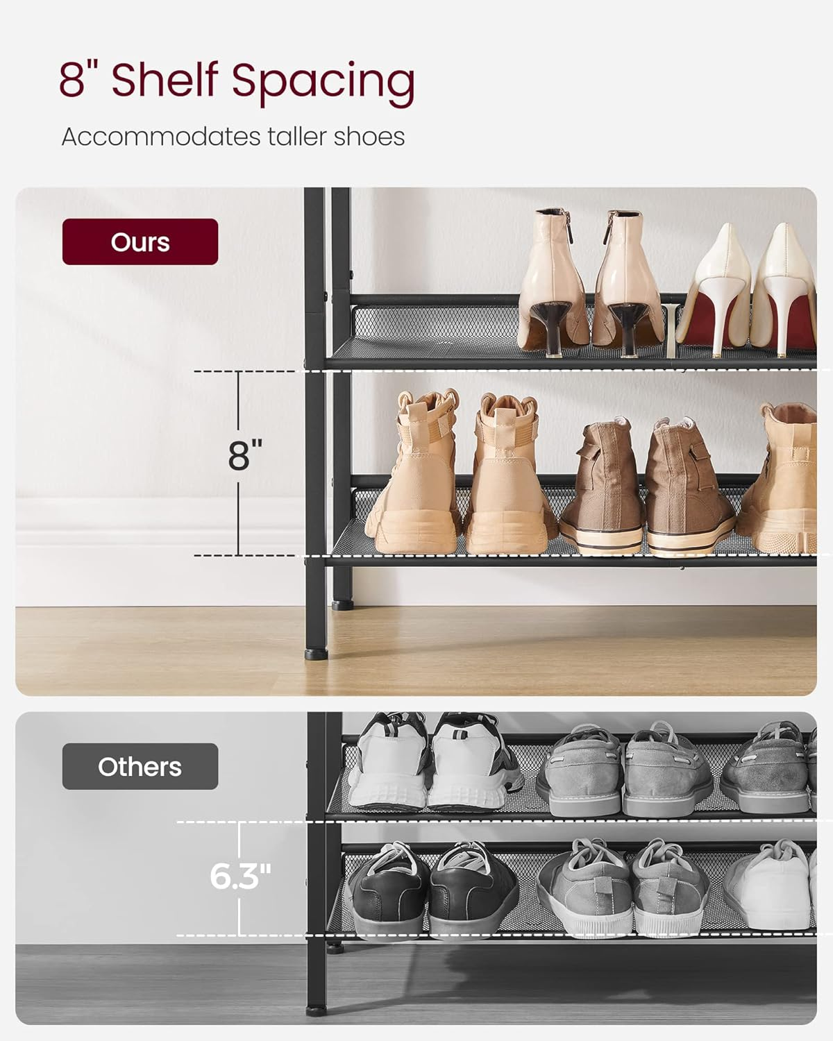 VASAGLE Shoe Rack for Entryway, 4-Tier Shoe Rack Organizer with Storage Shelves and Spacious Top, Freestanding, Adjustable, Industrial, Rustic Brown and Ink Black ULBS040B01 image number 6