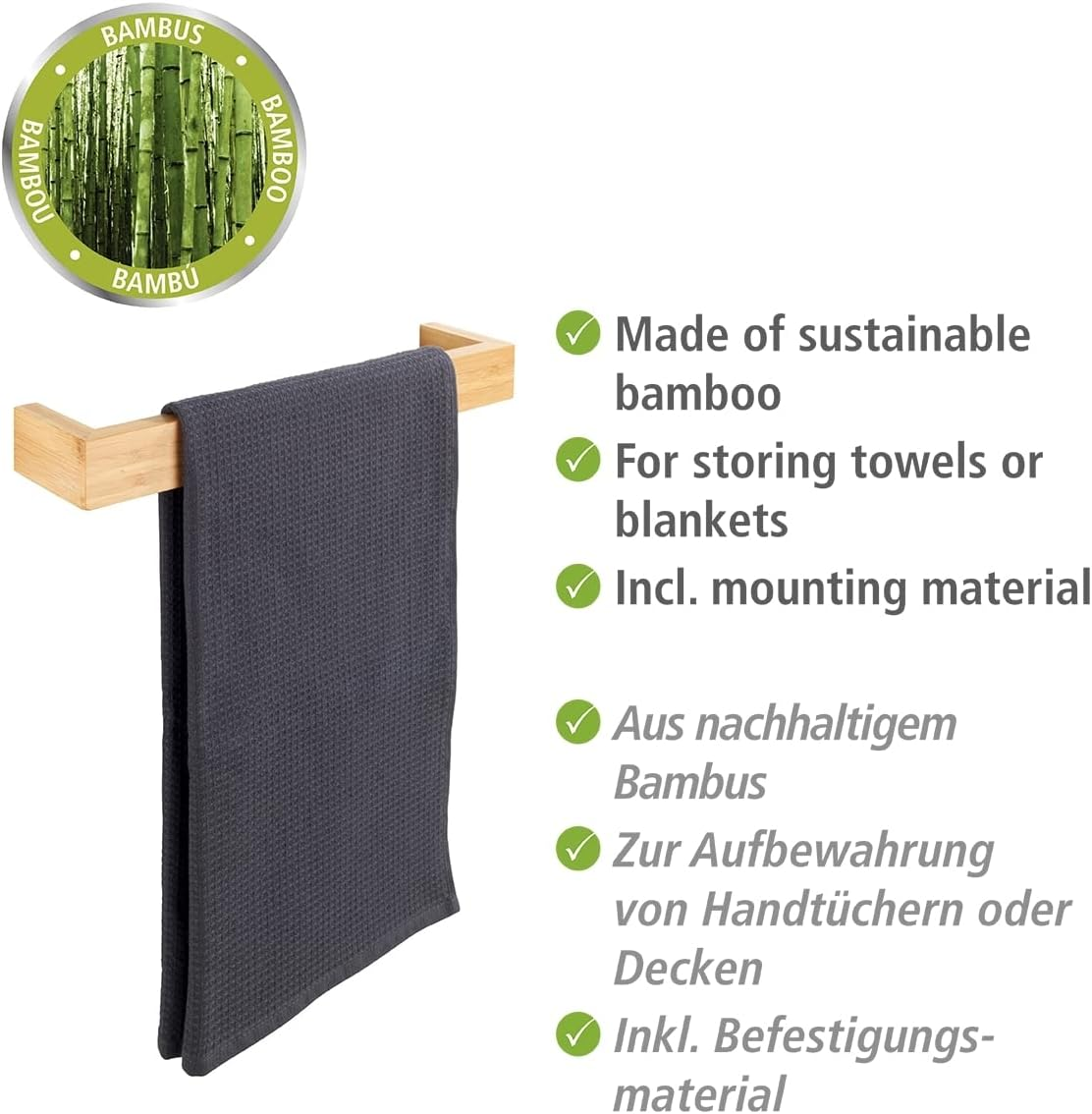 WENKO Bamboo Towel Rail 40Cm image number 5