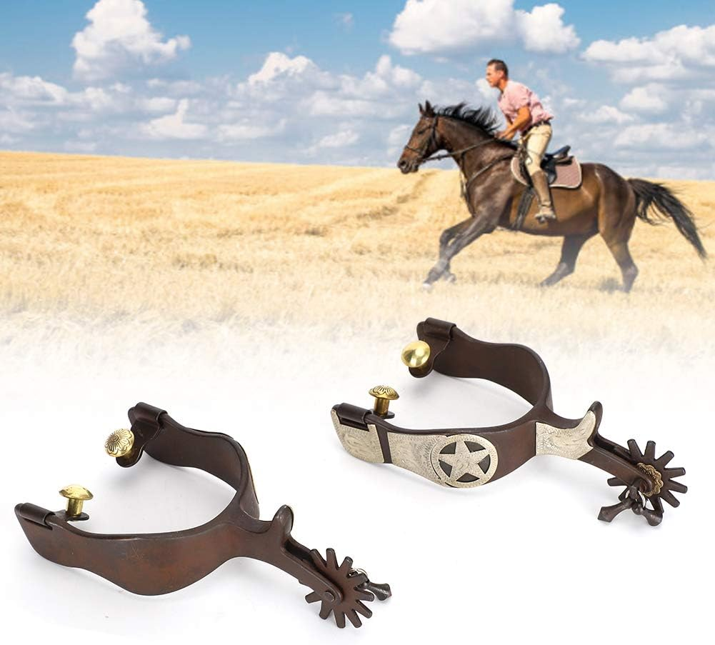 Black Stainless Steel Spurs, Elegant Appearance, Hand Sculpture, Cowboy Horse Boot Spurs, Rider Makes Sound, for Horse Training, Equestrian Competition, Entertainment image number 4