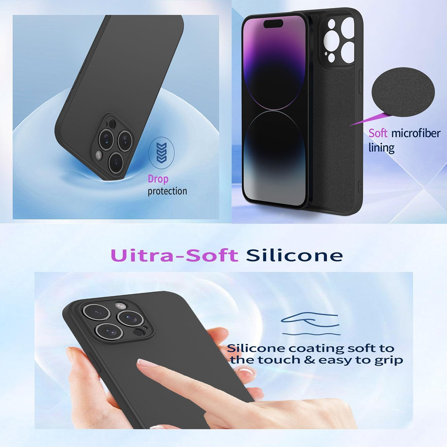 BORYA Silicone Case for Xiaomi Redmi Note 14 Pro+ Plus, Ultra Thin Silky Soft Touch Shockproof Mobile Phone Case, Premium TPU Protective Case, Scratch-Resistant Microfibre Lining Case Cover, Black - Blue image number 2