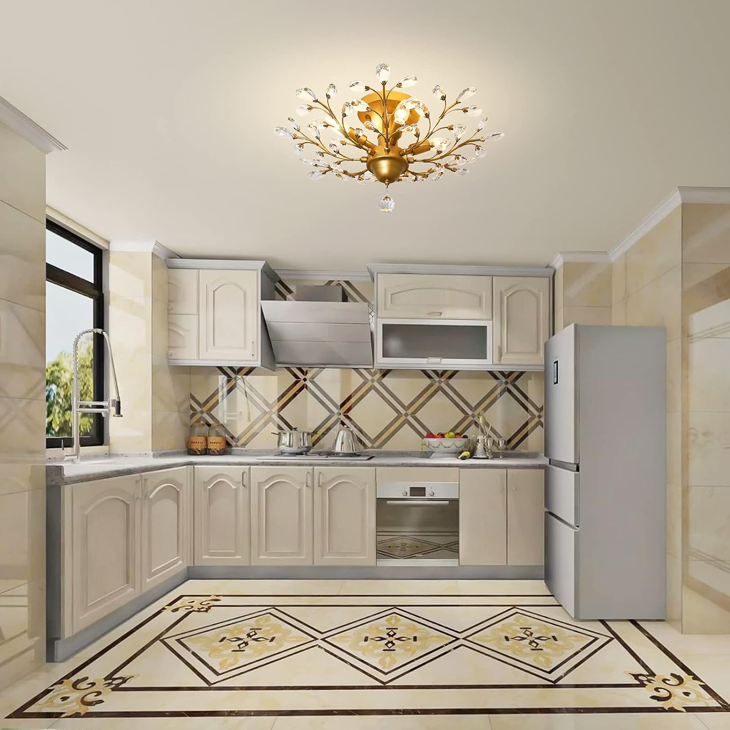 Ganeed Crystal Chandeliers,K9 Crystal Ceiling Light, Vintage Light Fixtures Pendant Lighting for Living Room Bedroom Restaurant Porch Chandelier(4-Light,Golden) - Gold/3 Light image number 4