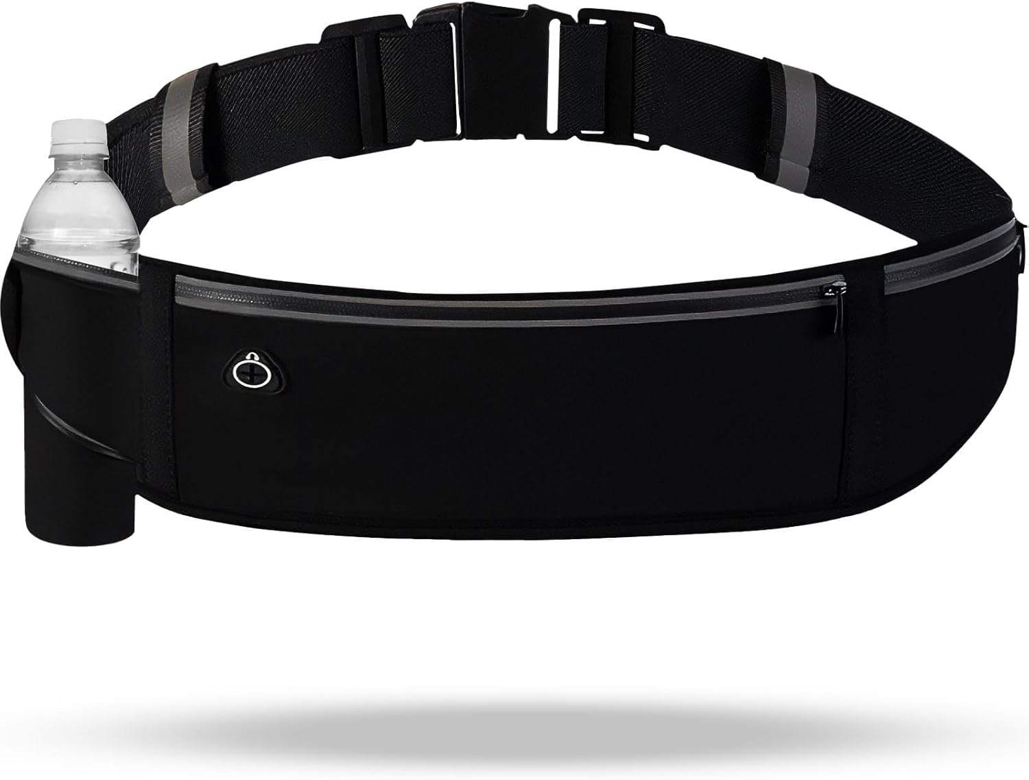 QUPOLPOL Running Belt Waist Pack &ndash; Adjustable Water-Resistant Bum Bag with Phone Pocket, Reflective Strips, No-Bounce Fit for Running, Jogging, Gym, Hiking, Travelling, Black