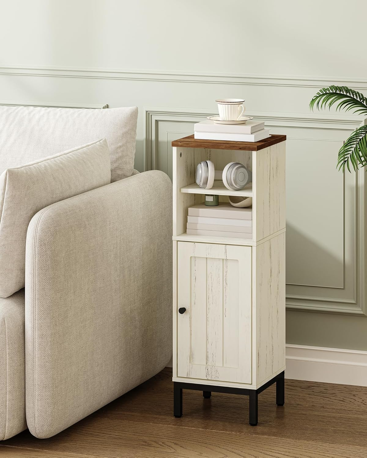 Hzuaneri Bathroom Storage Cabinet, Corner Floor Cabinet with Shelves, Customized Door Opening Direction, Bathroom Organizer with Adjustable Shelf for Kitchen, Living, Toilet Paper Cabinet, White Brown - White image number 4