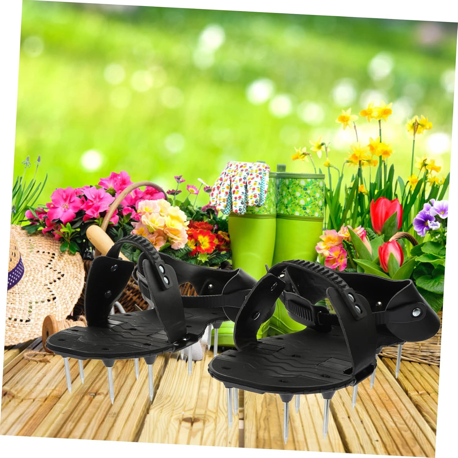 Outanaya Lawn Aerator Shoes Pu Spike Soles Gardening Spike Shoes for Grass Aeration Black Easy-Assembly for Lawn and Patio image number 4