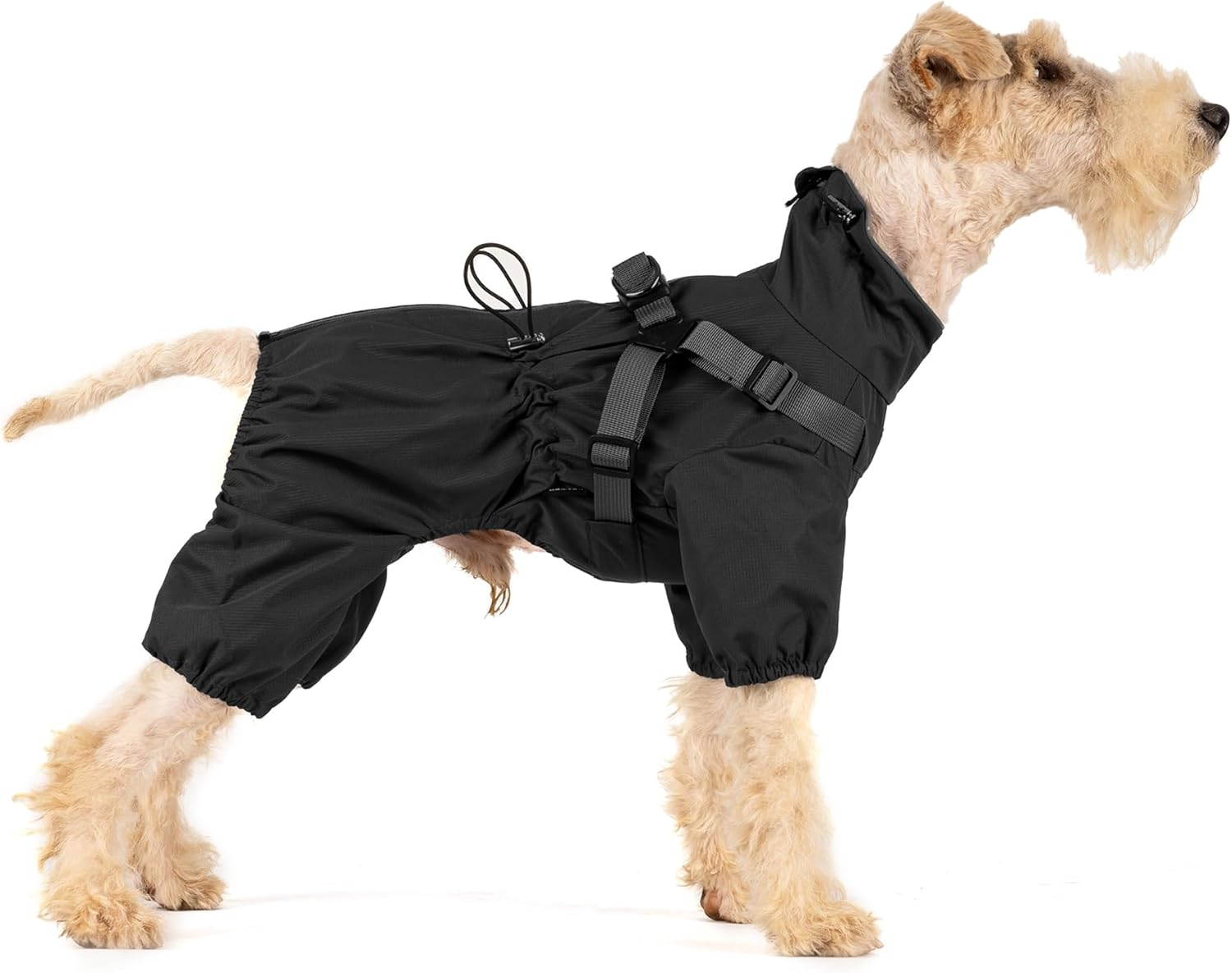 Mile High Life Waterproof Dog Raincoat, Full Coverage Small Dog Rain Coat with Harness, Adjustable 4 Legs Puppy Rain Jacket with Reflective Strip and Elastic Cuffs (Black, X-Small) image number 4
