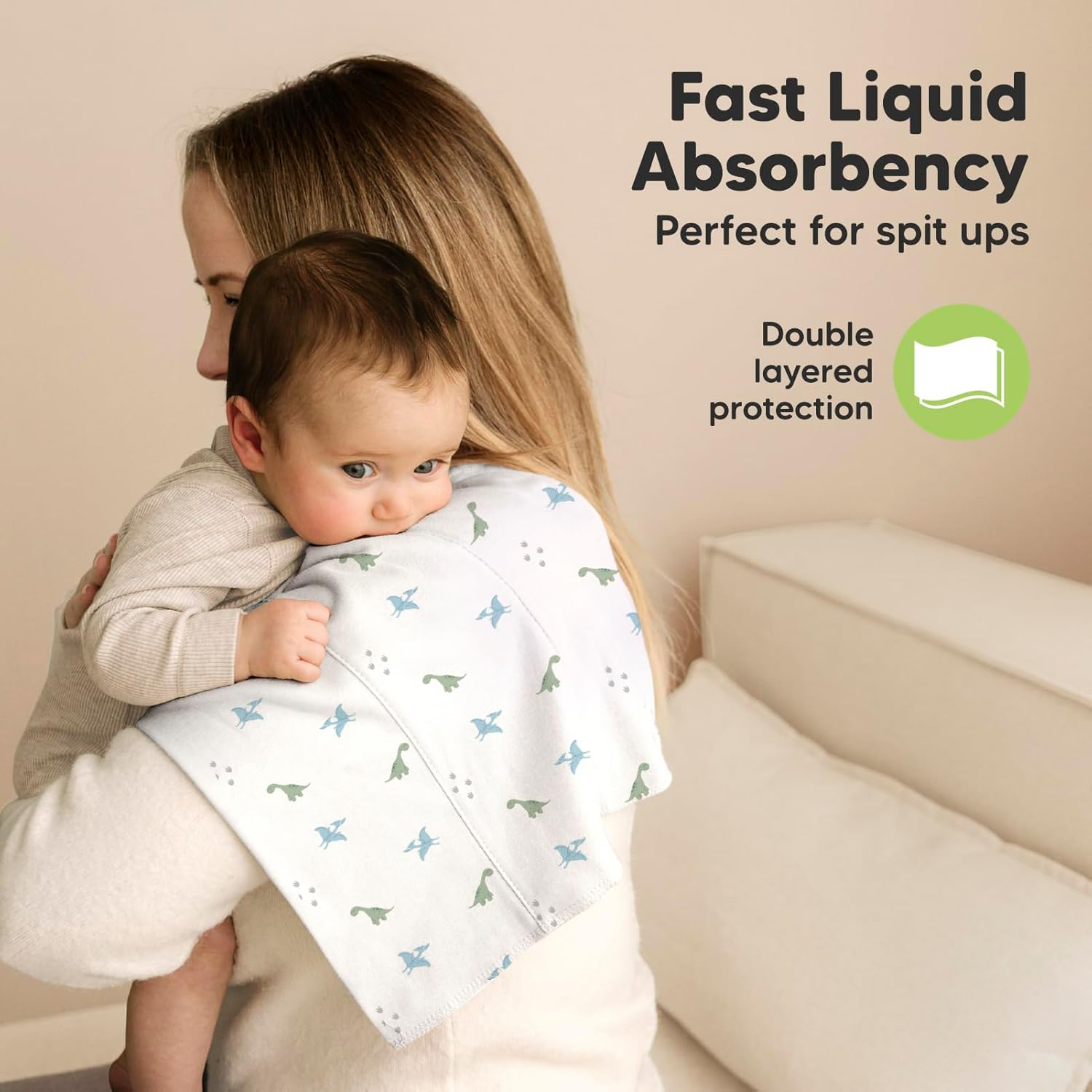 6-Pack Baby Burp Cloths - Large Cotton Burping Cloths for Babies, Organic Burp Cloths for Baby Boys, Girls, Baby Burp Cloth, Newborn Washcloth, Unisex Spit up Rags, Newborn Essentials (Roarsome) - Mauve image number 7