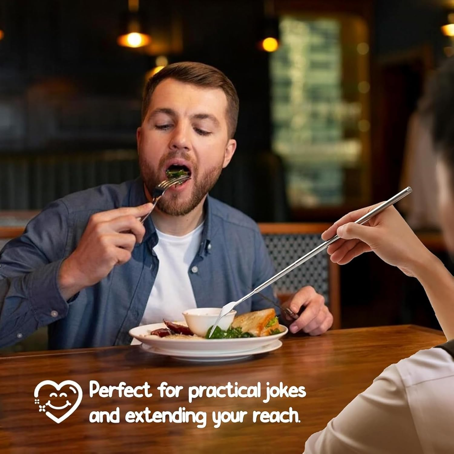 3 PCS Extendable Fork for Jokes, Expandable Forks, Extended/Extending/Extend, Extension from 8.7" to 25.4" Long, Stainless Steel Telescopic/Telescoping/Retractable Dinner Fork. Silver