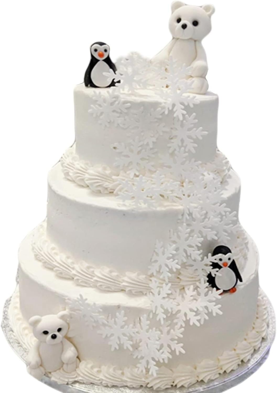 90Pcs Edible White Snowflakes Cake Toppers Christmas Winter Party Cupcake Decoration White and Blue