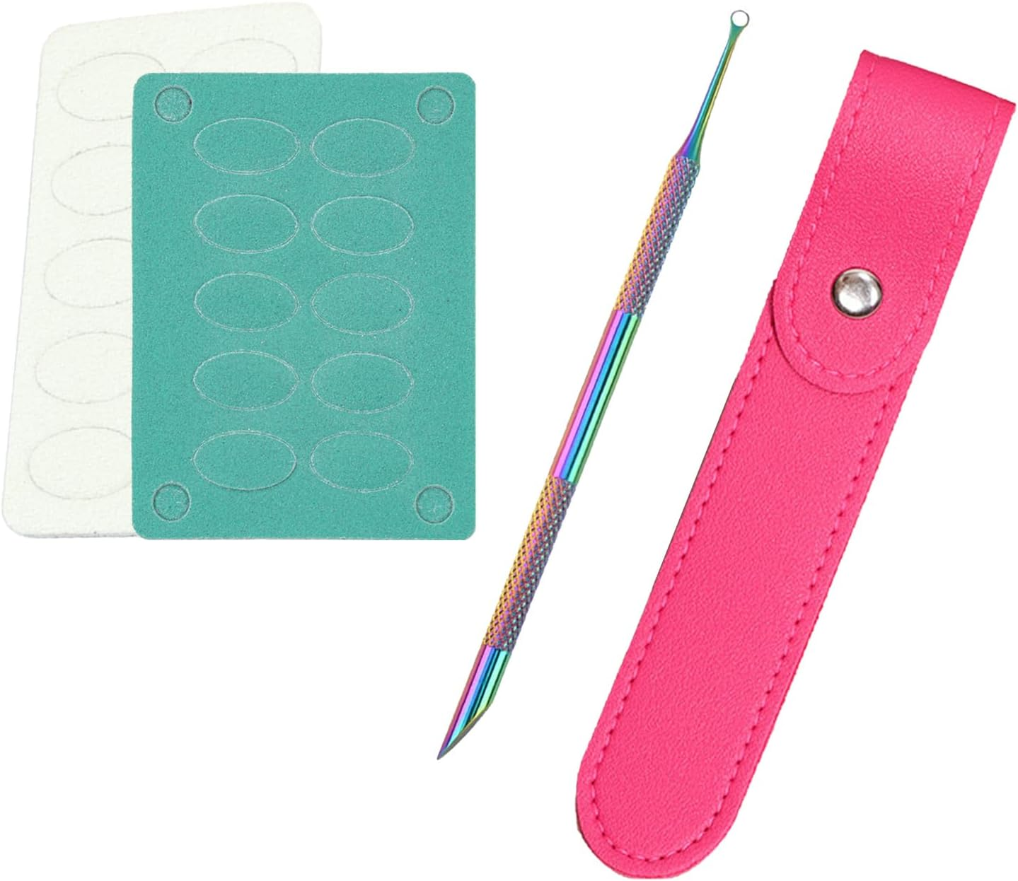 Mashano Cuticle Pusher, Stainless Steel Ring Cuticle Push Dead Skin Fork with 100#/240# and 1 Storage Pouch for Dead Fingernails and Toenails