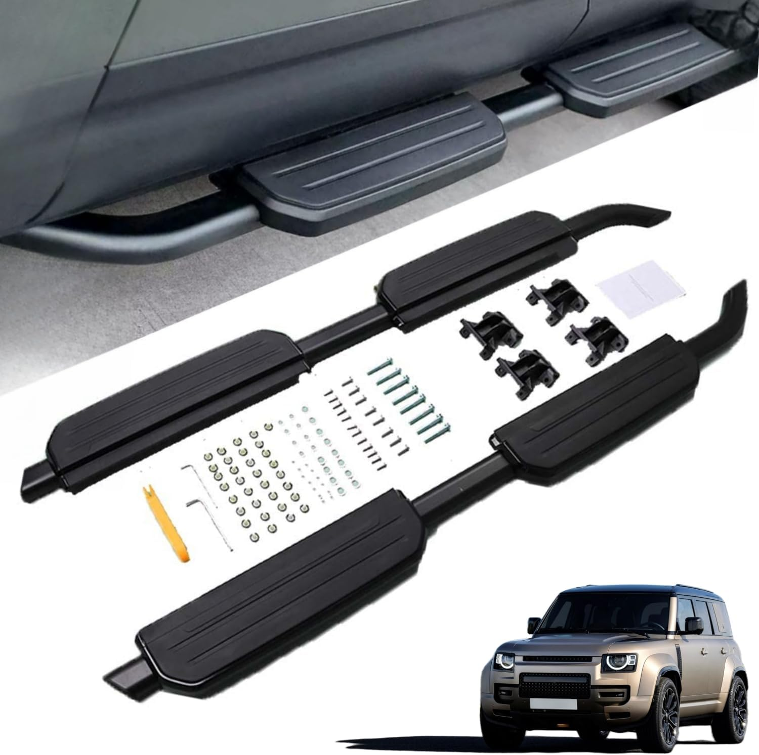Running Boards Fits for LR Defender 110 130 4Door 2020 2021 2022 2023 2024 2025 Side Steps (No Drilling Required)