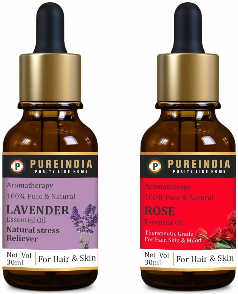 Pureindia Combo Rose & Lavender Essential Oil for Hair Growth, Hair Fall Control and Nourishment, Skin Care, 100% Pure, Natural, Undiluted | 30Ml image number 1