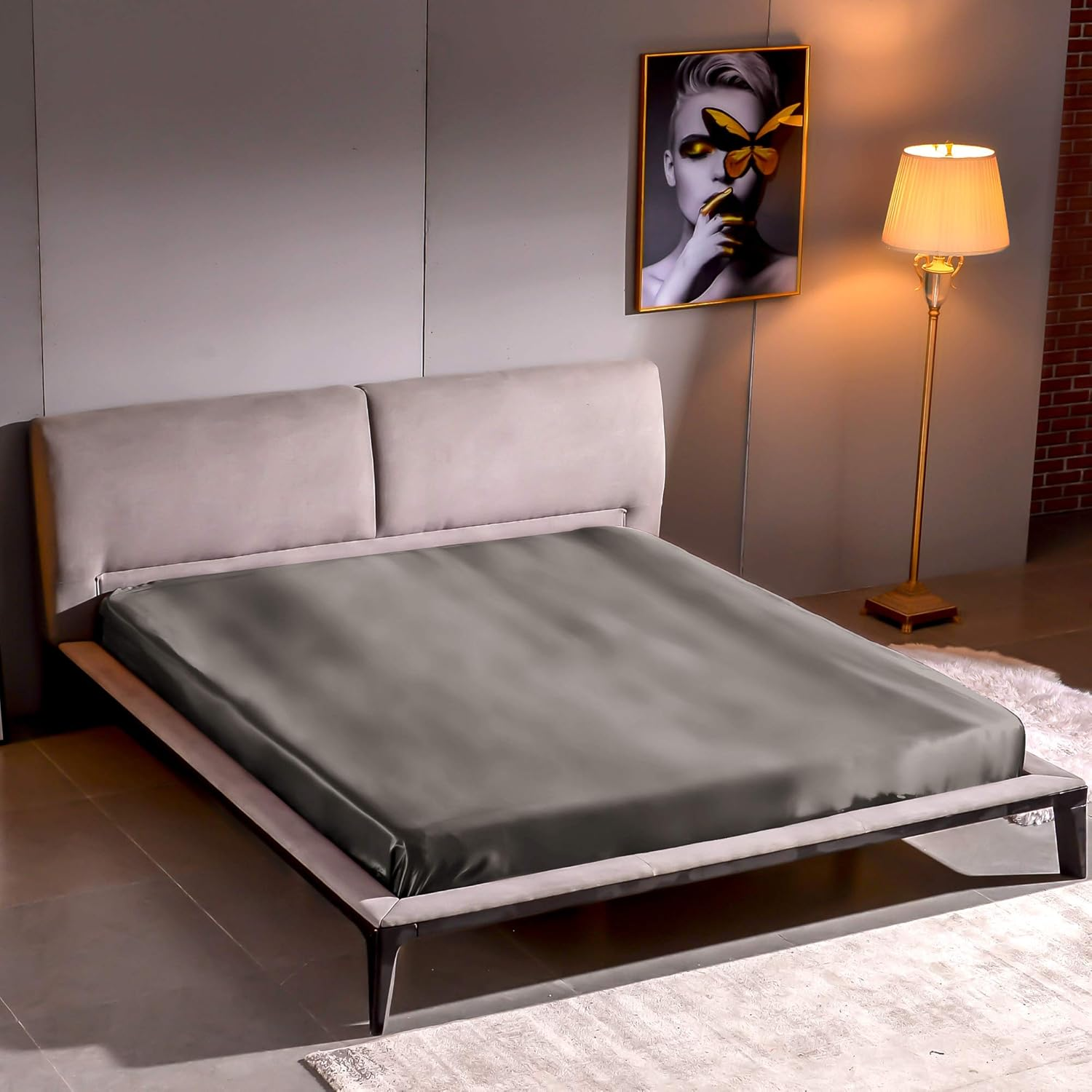 THXSILK Fitted Sheet, Silk Flat Sheet, 140 X 200 Cm, 100% Pure 22 Momme Mulberry Silk Bed Linen, Fitted Sheet, Champagne Silk Bed Sheet for Standard Mattress, 30 Cm