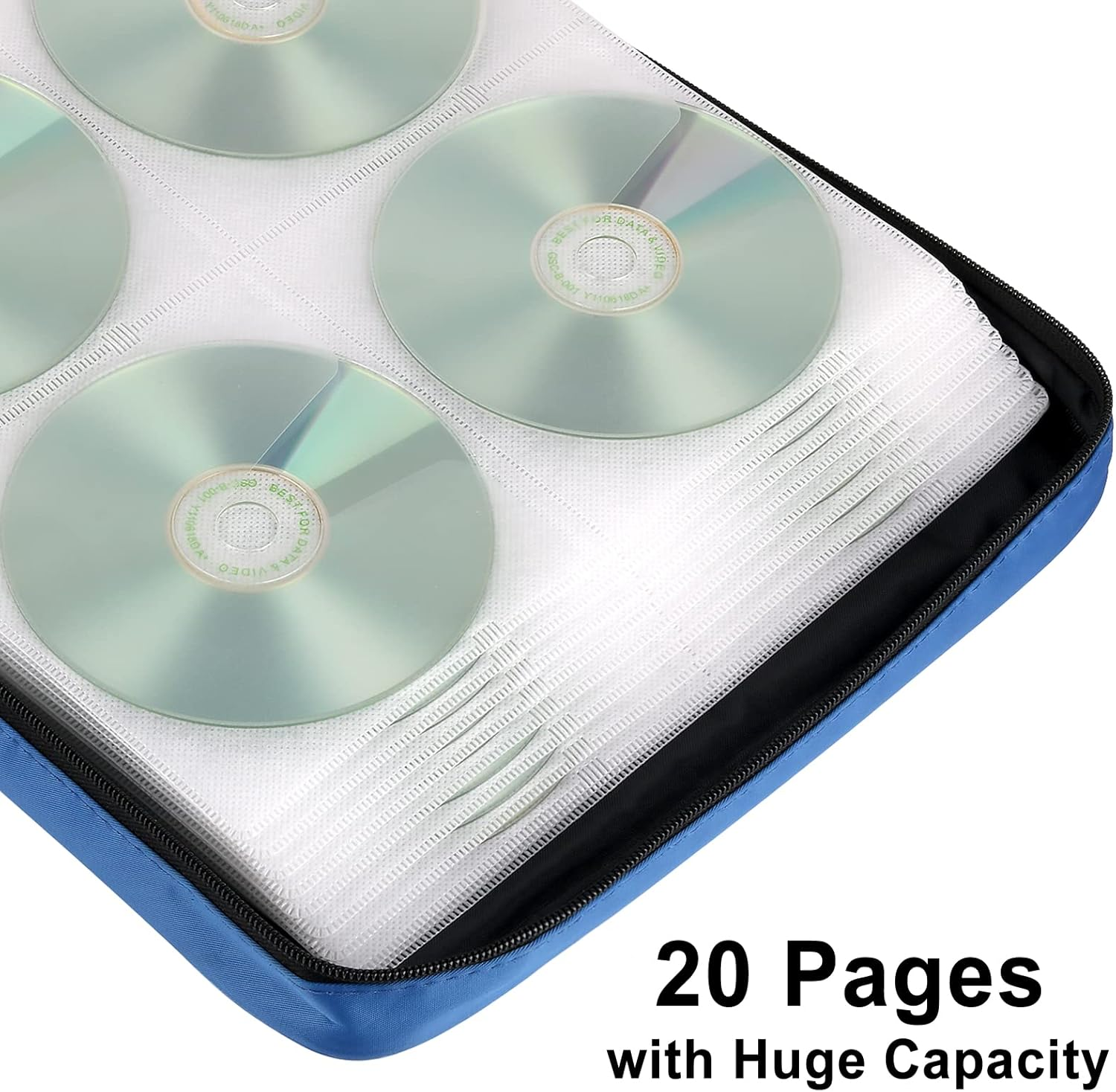 CD Case DVD Holder Storage: 160 Capacity DVD Cases Organizer Portable Wallet Storage - CD Plastic Protective Carrying Binder for Home Travel (Blue) - 160 Capacity Blue image number 2