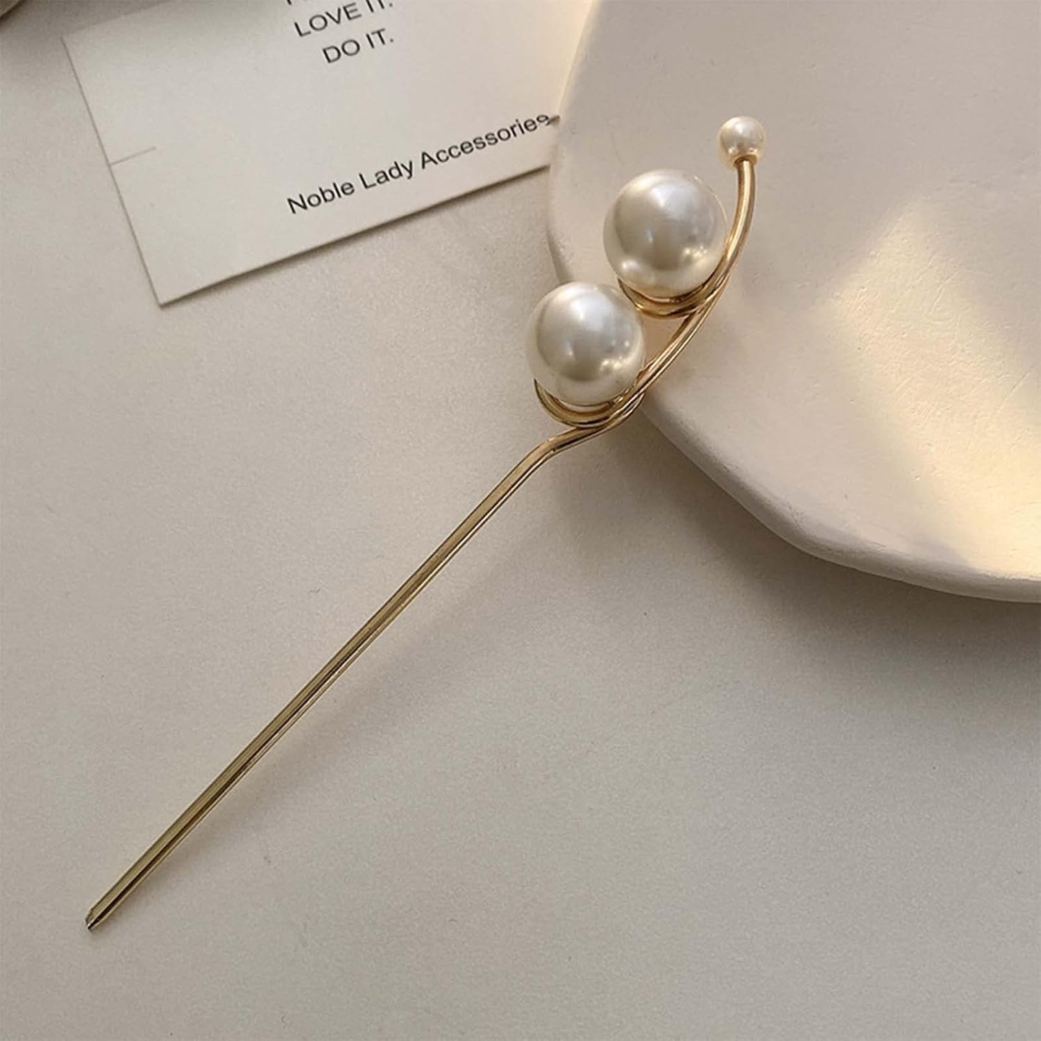 Inateannal Pearl Hair Pins for Styling Vintage Gold Plated Coiling Hair Sticks Imitation Pearl Hair Chopstick Hairpins Hair Accessories for Women Girls (One Large Pearl) image number 4
