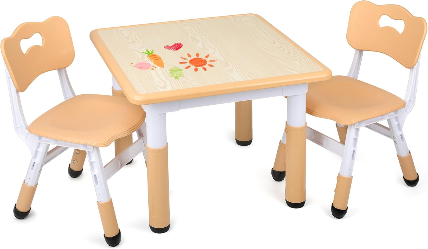 Omebel Kids Table and Chairs Set, Height Adjustable Toddler Table and Chair Set, Toddler Activity Table with Graffiti Top for Drawing Learning Play, Home Preschool Daycare, Ages 2-8 image number 2