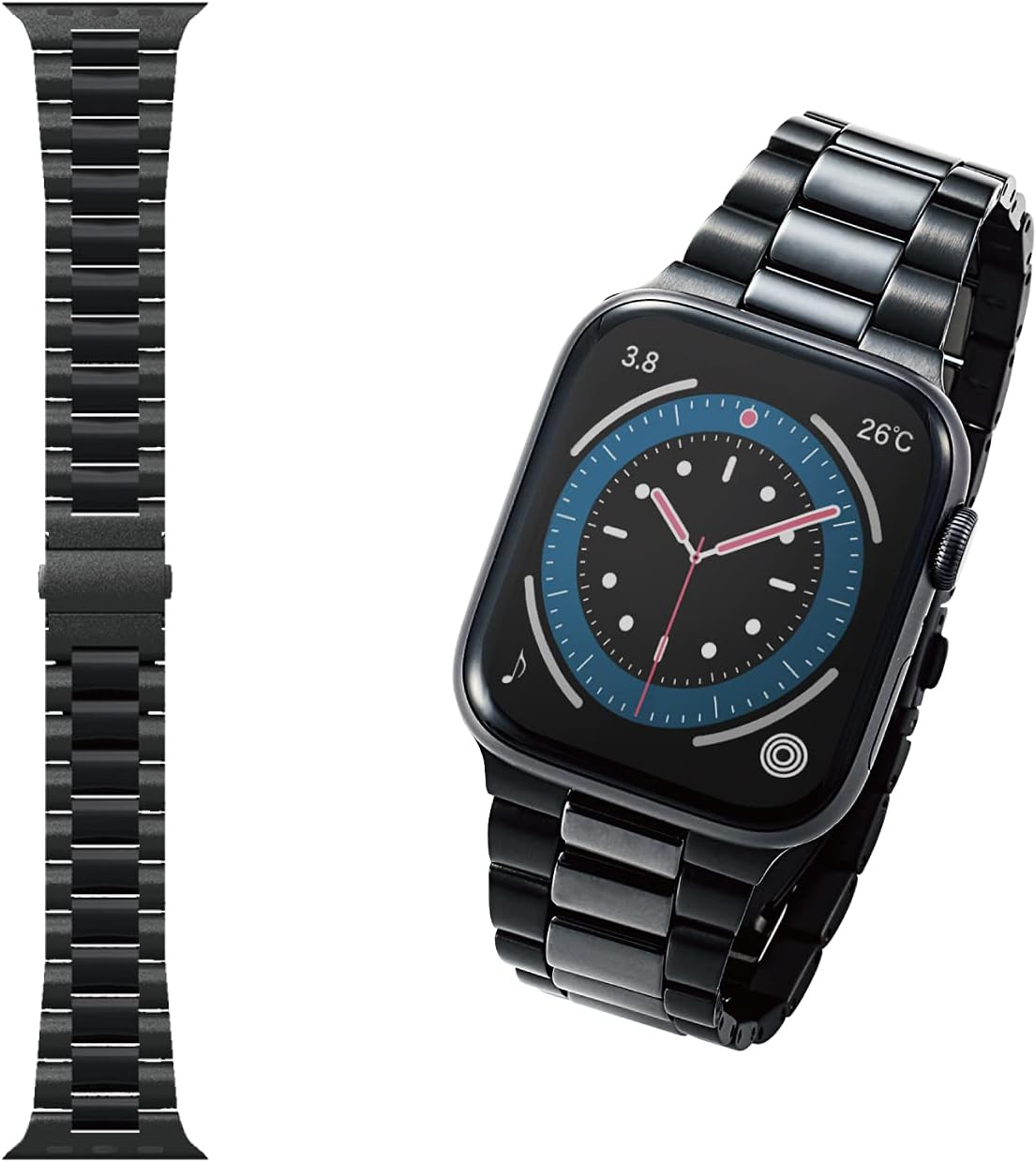 Elecom Apple Watch Band, Compatible with SE, 6, 5, 3, 2, Black, 49/45/44/42Mm対応, Ceramic Stainless Steel image number 3