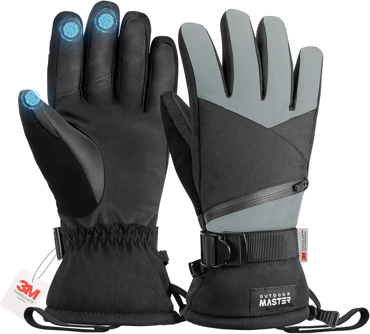 Outdoormaster Ski Snow Gloves for Women & Men - 3M Thinsulate Waterproof Snowboard Winter Warm Windproof Snowmobile Gloves with Double-Pocket