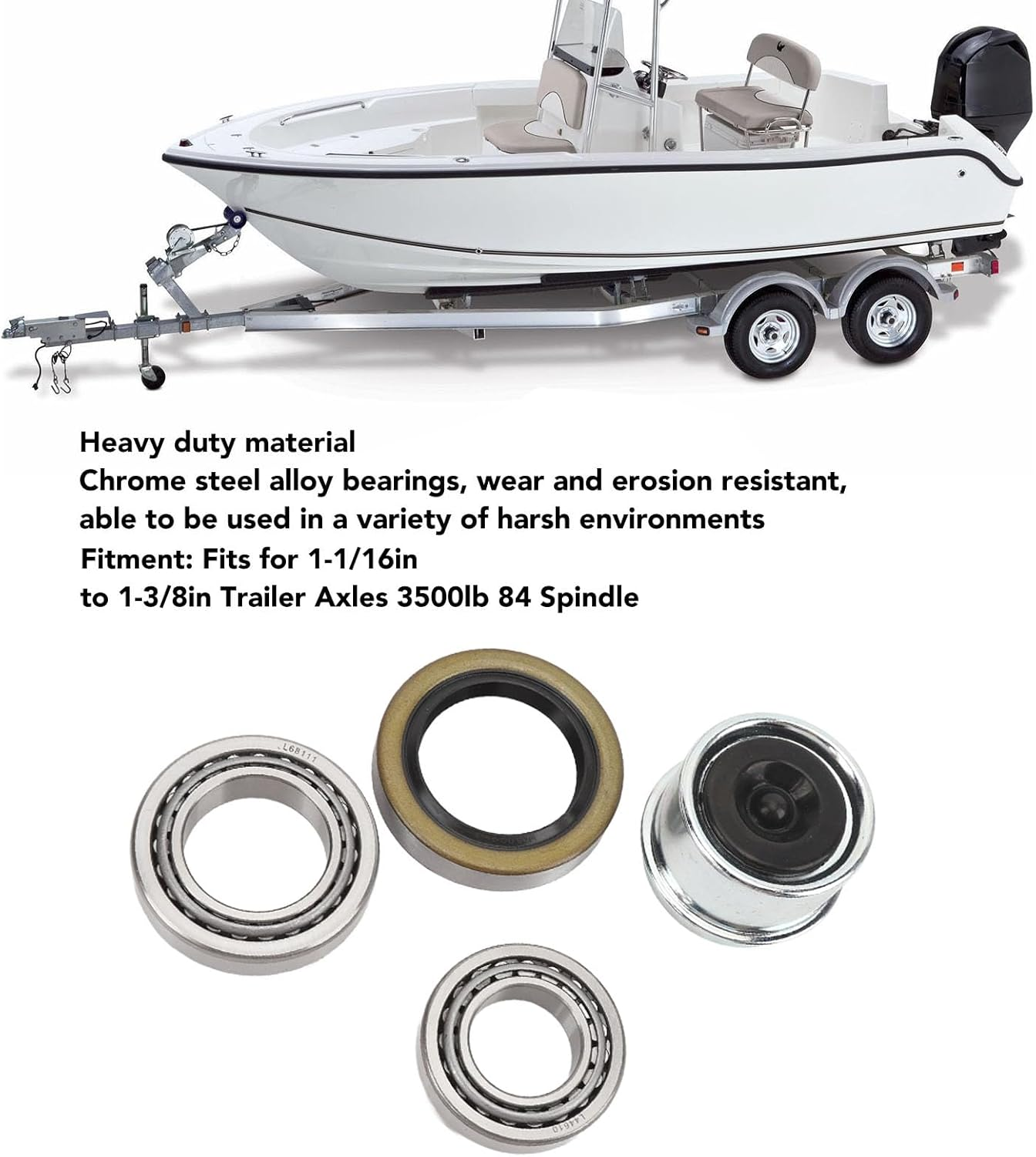 2 Sets Boat Trailer Axle Bearing Kits for 1‑1/16In to 1‑3/8In Trailer Axles 3500Lb 84 Spindle, L68149 L44649 Bearing Kits, Trailer Axle Wheel Hub Bearings Kit, Easy Installation image number 6