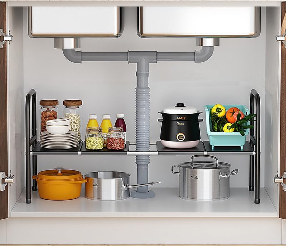 Kitchen Organisers, 1 Tier Kitchen Storage Shelf,Under Sink Organizer,Spice Rack, Expandable under Counter Storage Organizer under Sink Storage for Kitchen Bathroom (1 Tier) image number 5