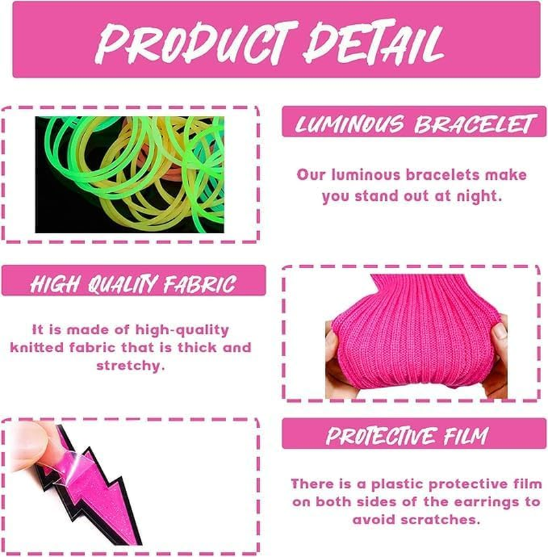 80S Fancy Dress for Women,1980S Costume Accessories Set with Leg Warmers Lace Bow Headband Necklace Bracelets Fishnet Gloves 80S Earrings Sunglasses, 80S Fancy Dress for Women image number 4