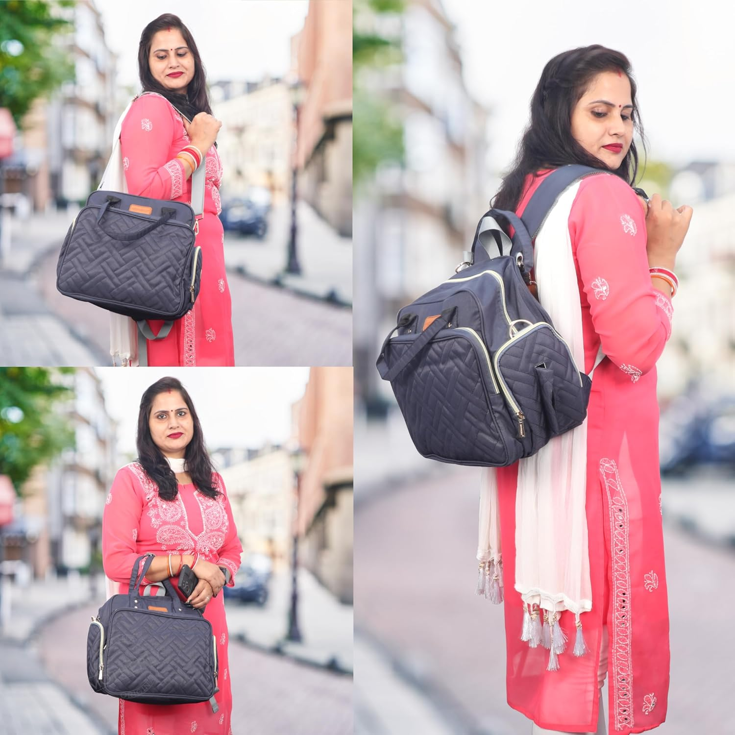 Motherly Quilted Diaper Bag for Mothers for Travel, Maternity Bag for Newborn Baby, Mother Travelling Bag, Multi Pocket Backpack for Moms, Water Resistant Baby Bag with Warranty and Offers (Navy Blue) image number 4