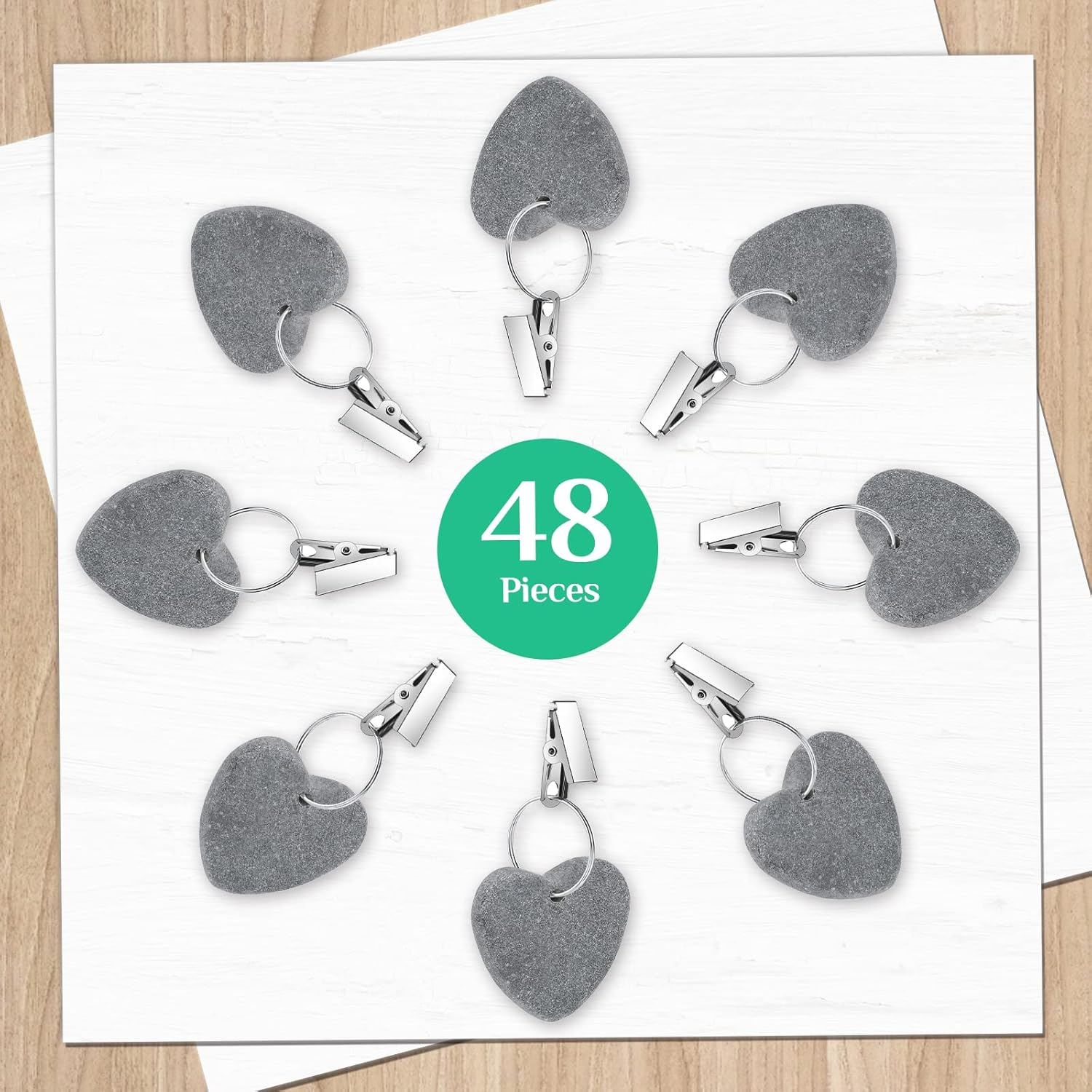 48 Pieces Tablecloth Weights Hangers Heart Stone Table Cloth Weights Tablecloth Clips for Outdoor Tables Heavy Curtain Weights Table Cover Clips with Stainless Steel Clips for Picnic (Light Gray) - Dark Gray image number 5