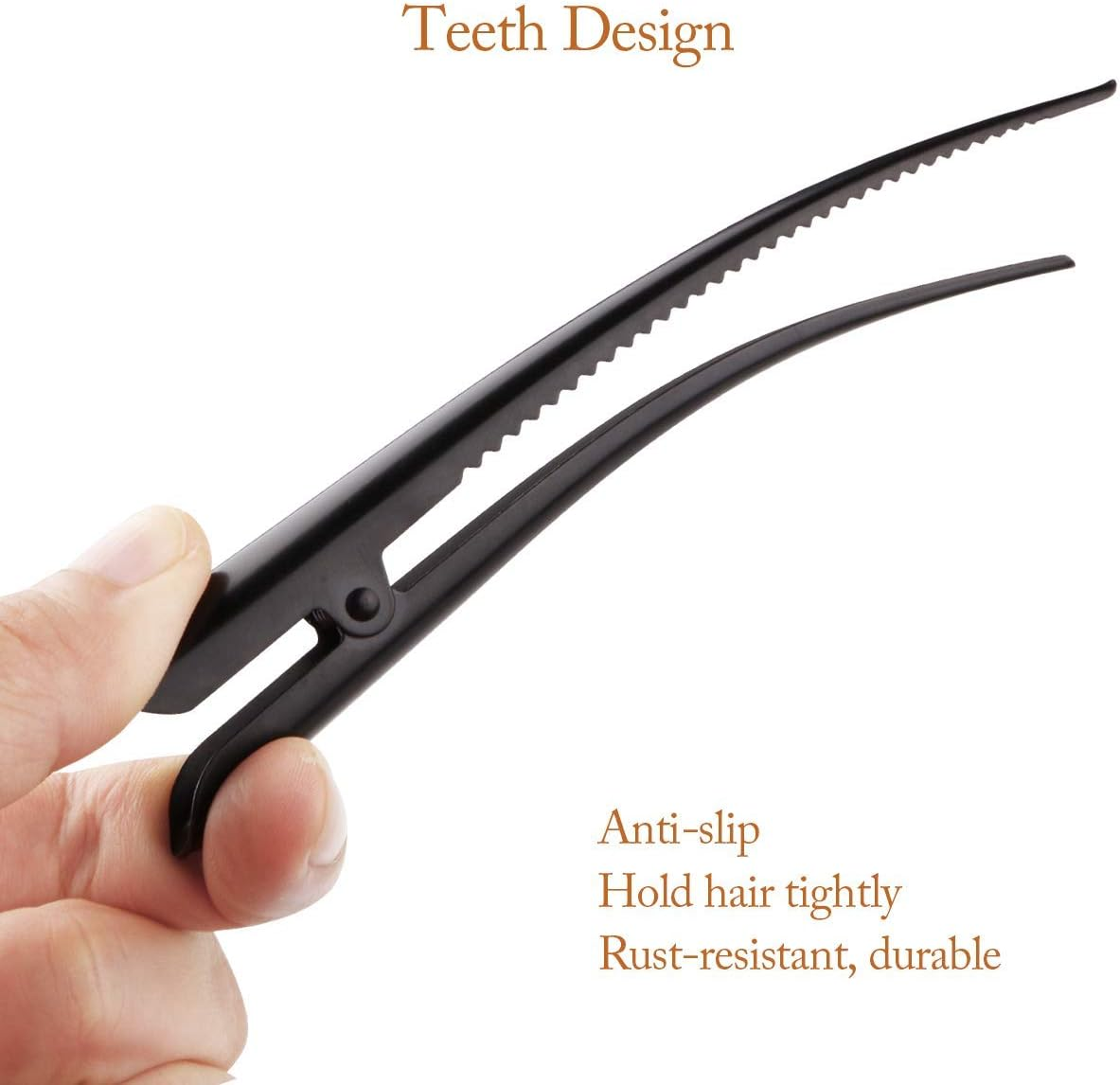 6Pcs Duckbill Hair Clips with Teeth - Non-Slip Alligator Hair Barrettes - Metal Alligator Clips for Hair Styling - Sectioning Clips Duckbill Hair Clips,Durable Alligator Hair Clip (Black) image number 6