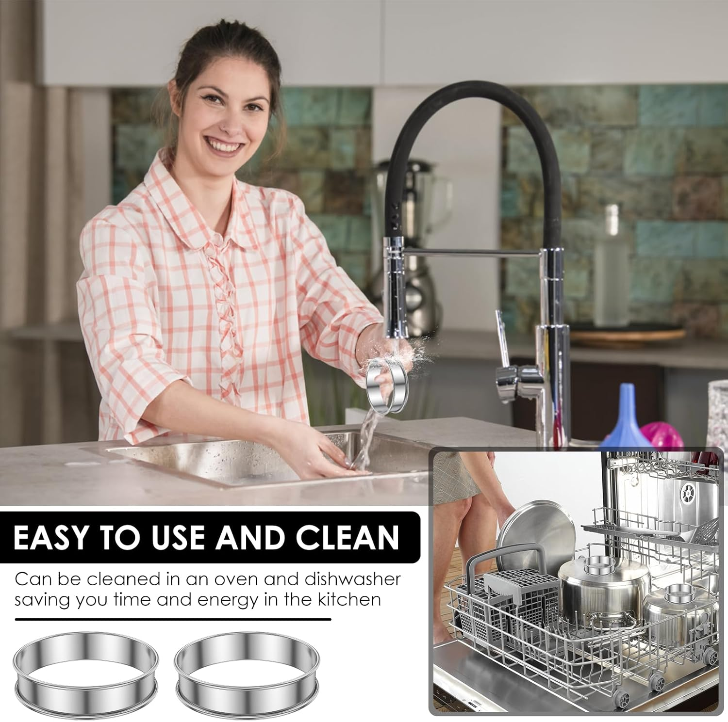 ZJMCAJY 12-Piece English Muffin Rings, 304 Stainless Steel, Double Rolled Edges, 8Cm & 10Cm Sizes, Nonstick, Dishwasher Safe