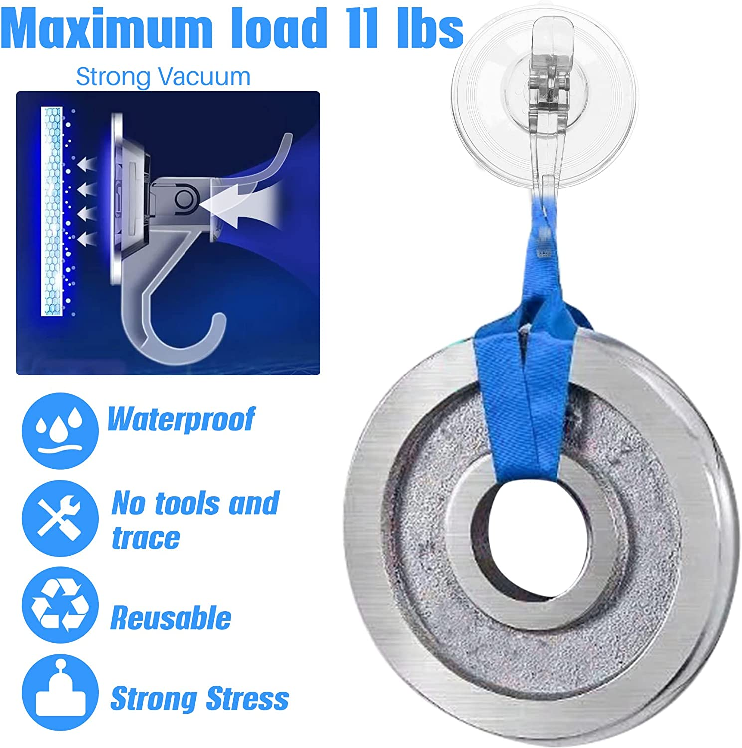 Antimbee 3 Pack Suction Cup Hooks, Clear Suction Cup Hanger, Removable Small Suction Cups for Shower, Bathroom, Glass, Door, Windows, Kitchen-Max Hanging up to 11 Lbs on Smooth Surface - 3, Transparent image number 6