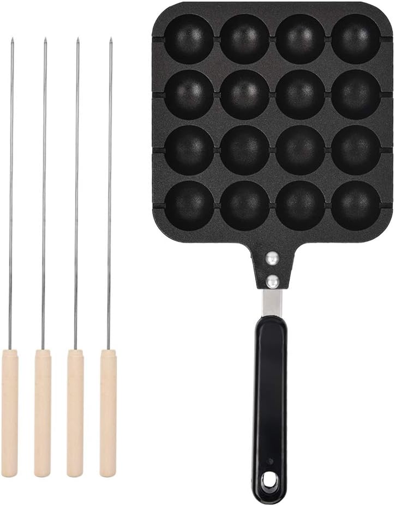 Non-Stick Takoyaki Grill Pan Plate, Cast Aluminum Takoyaki Grill Pan with 4 Baking Needles, Cooking Baking Tray Suitable for Electric Oven and Gas Stove image number 2
