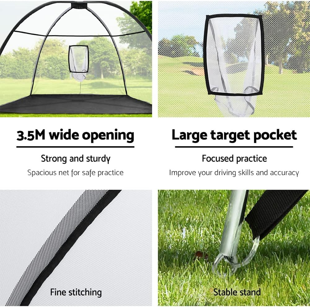 Everfit Golf Net, 3.5M Wide Practice Driving Nets Cage Impact Screen Hitting Training Sports Netting Backyard Indoor Outdoor Camping Equipment, with 210D Carry Bag Large Target Pocket Mat Black image number 2