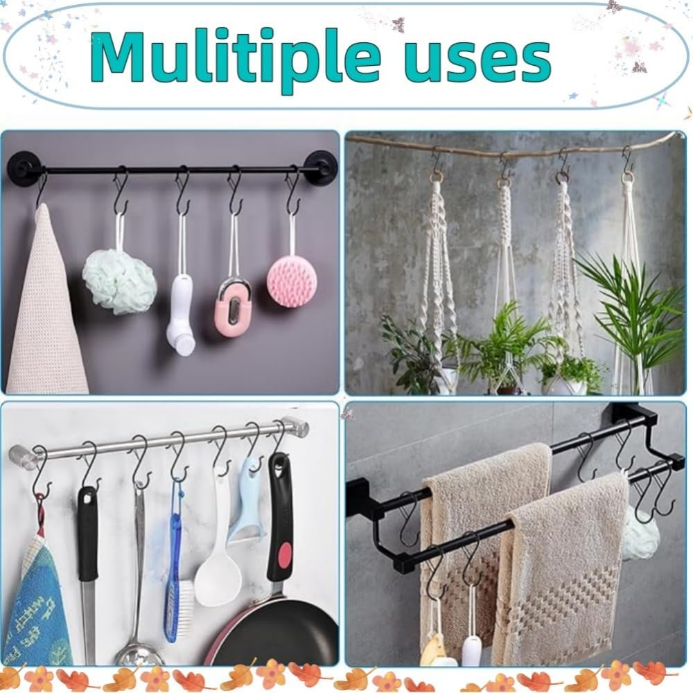 HIDOSNG 20Pcs S Hooks with Safety Buckle, 3.5 Inch Heavy Duty S Hooks for Kitchen, Bathroom, Courtyard - Hanging Plants, Clothes,Bathing Utensils, Bags (Black) image number 1