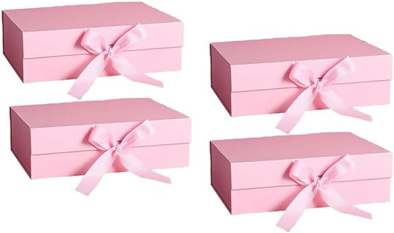 4 Pack Pink Magnetic Gift Boxes with Lids (10.3X7.5X3.2In),Wady Foldable Reusable Bridesmaid Gift Box with Ribbon, Makeup Storage Box, Easy to Assemble & Durable image number 5