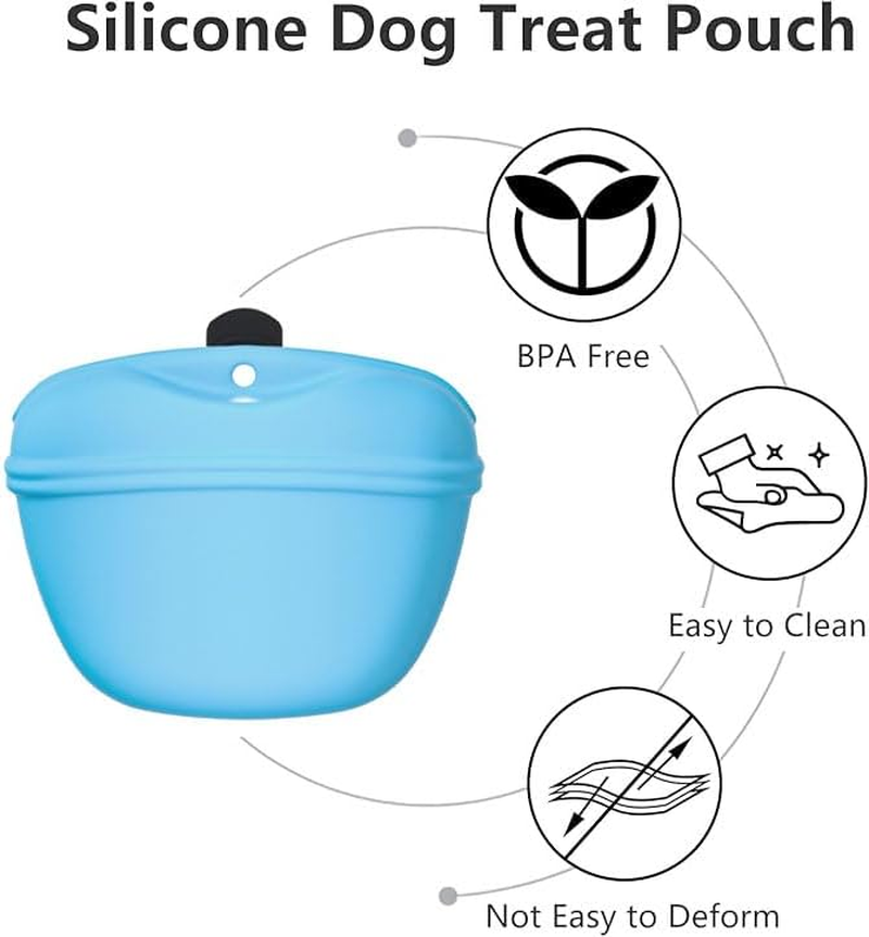 2PCS Dog Treat Pouch,Silicone Pet Feeding Bag Pouch Portable Dog Treat Bags with Puppy Reward Training Pouch with Magnetic Closing and Waist Clip for Belt for Dog Walks (Black+Sky Blue)