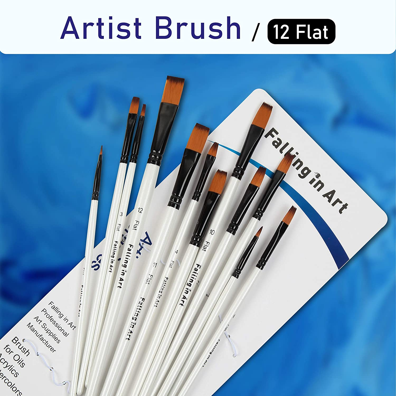 Falling in Art Paint Brushes Set, 12 PCS Nylon Professional Flat Paint Brushes for Watercolor, Oil Painting, Acrylic, Face Body Nail Art, Crafts, Rock Painting image number 4