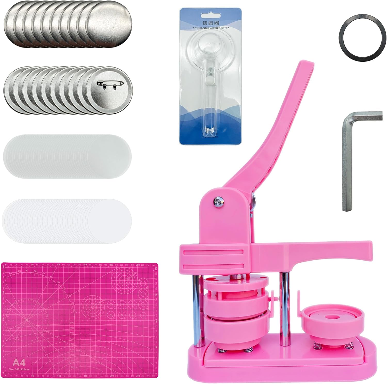 Virellisee Button Maker Machine 58Mm (2.25 In) Installation-Free DIY Button Pin Maker Machine,Green Button Press Machine with Free100 Sets 58Mm Button Maker Supplies&Circle Cutter