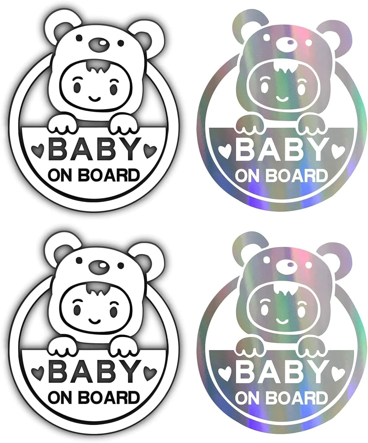 4 Pcs Reflective Baby on Board Stickers, Car Window Bumper Safety Sign, Waterproof Vinyl, White or Laser Color image number 4