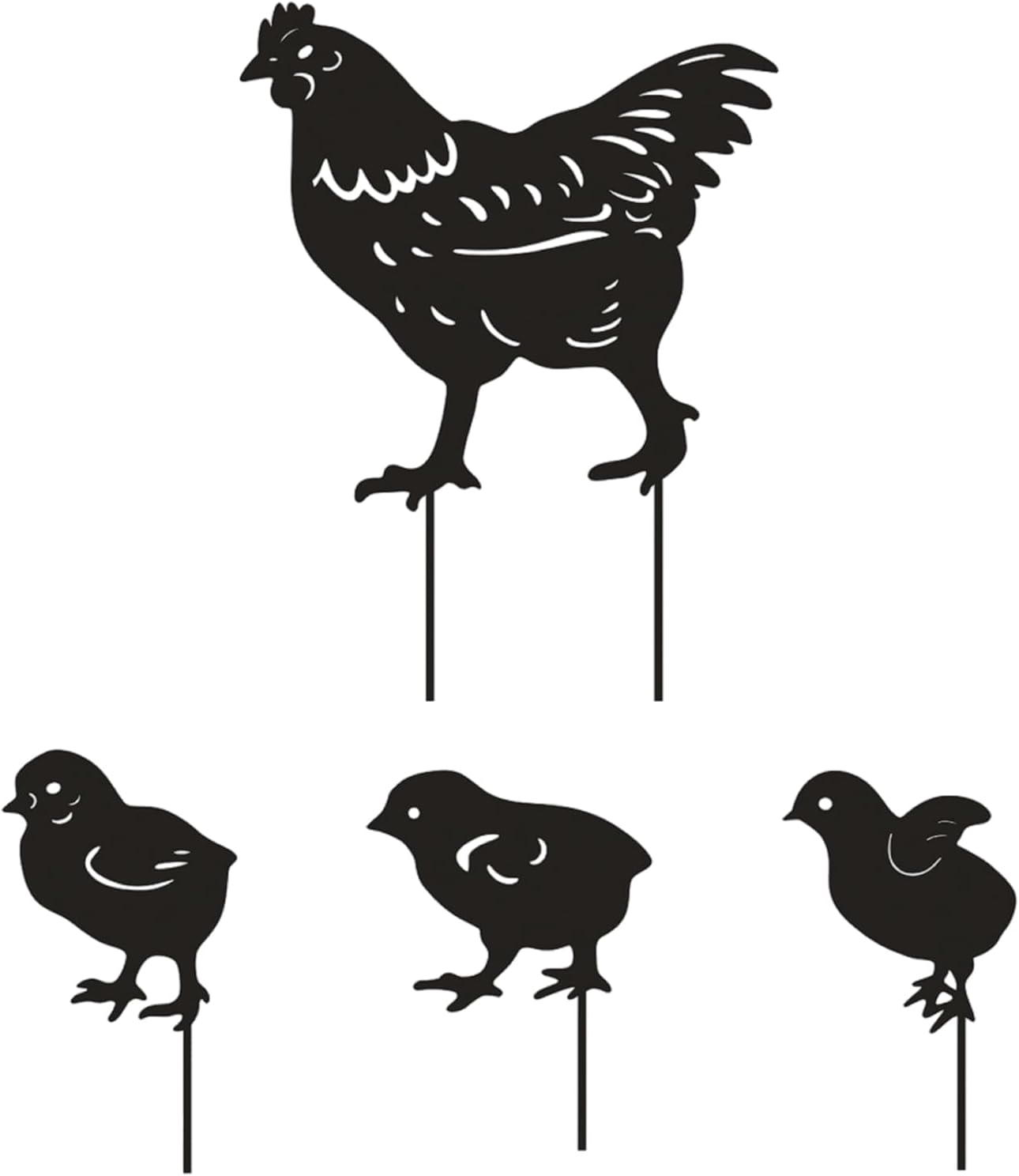INCAUCA 4Pcs Metal Chicken Garden Stakes, Decorative Hen and Chicks Yard Stakes, Metal Animal Yard Decor, Chicken Art Silhouette Statue for Lawn Patio Gazon Outdoor Ornament