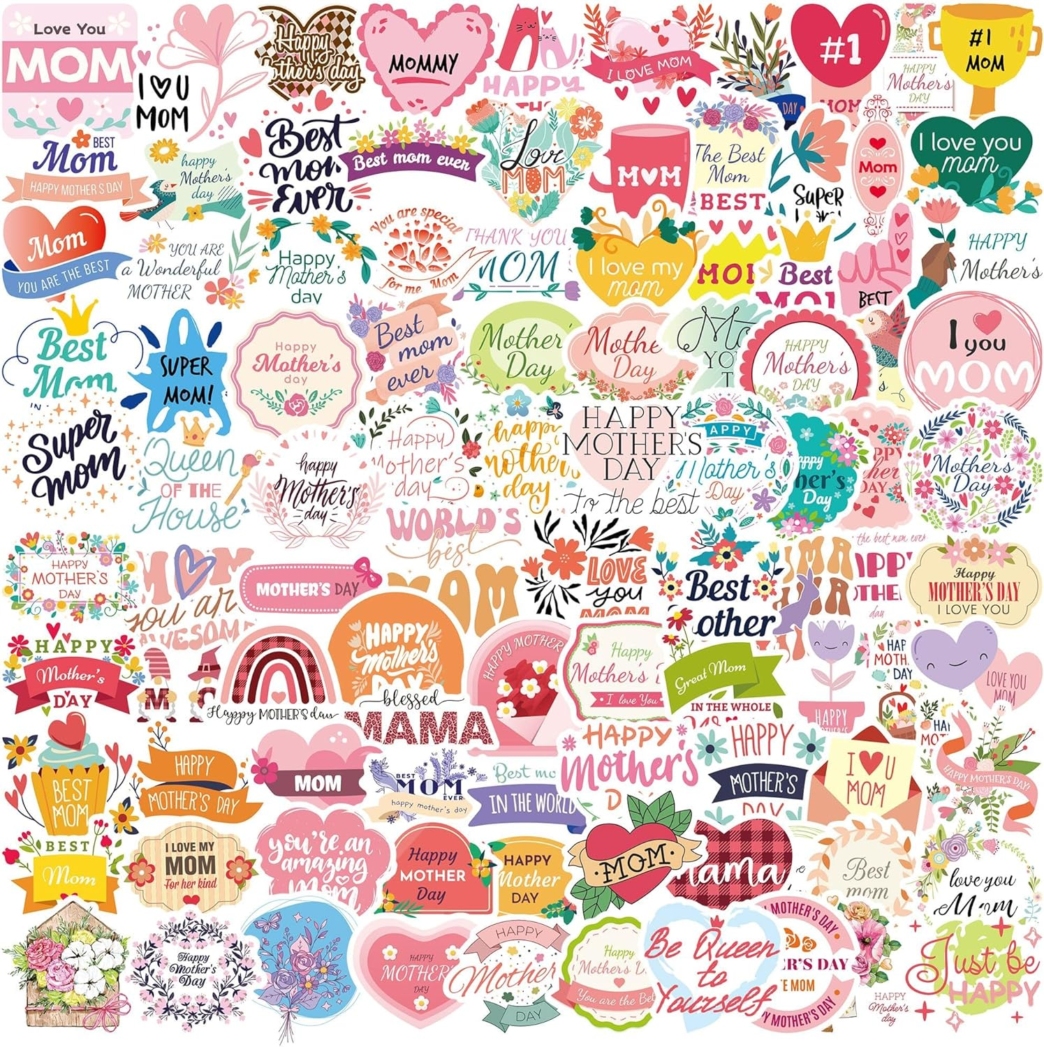 Kvadouly 100 Pcs Mothers Day Label Stickers &ndash; Decorative Stickers for Gift Bags, Envelopes, Cards, and Holiday Packaging