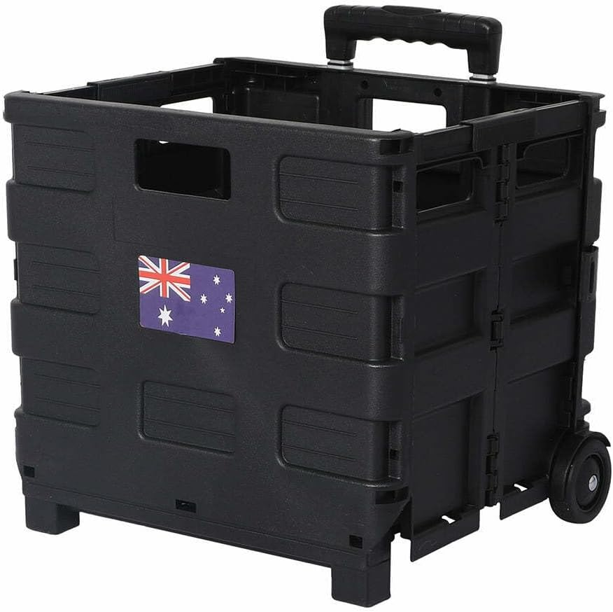 Bliss Gifts & Homewares Folding Carry Cart with Lid I Foldable Shopping Cart Trolley I Portable Pack & Roll Folding Grocery Basket I Container Carrier I Grocery Bag for Shopping Travel (Black) image number 2