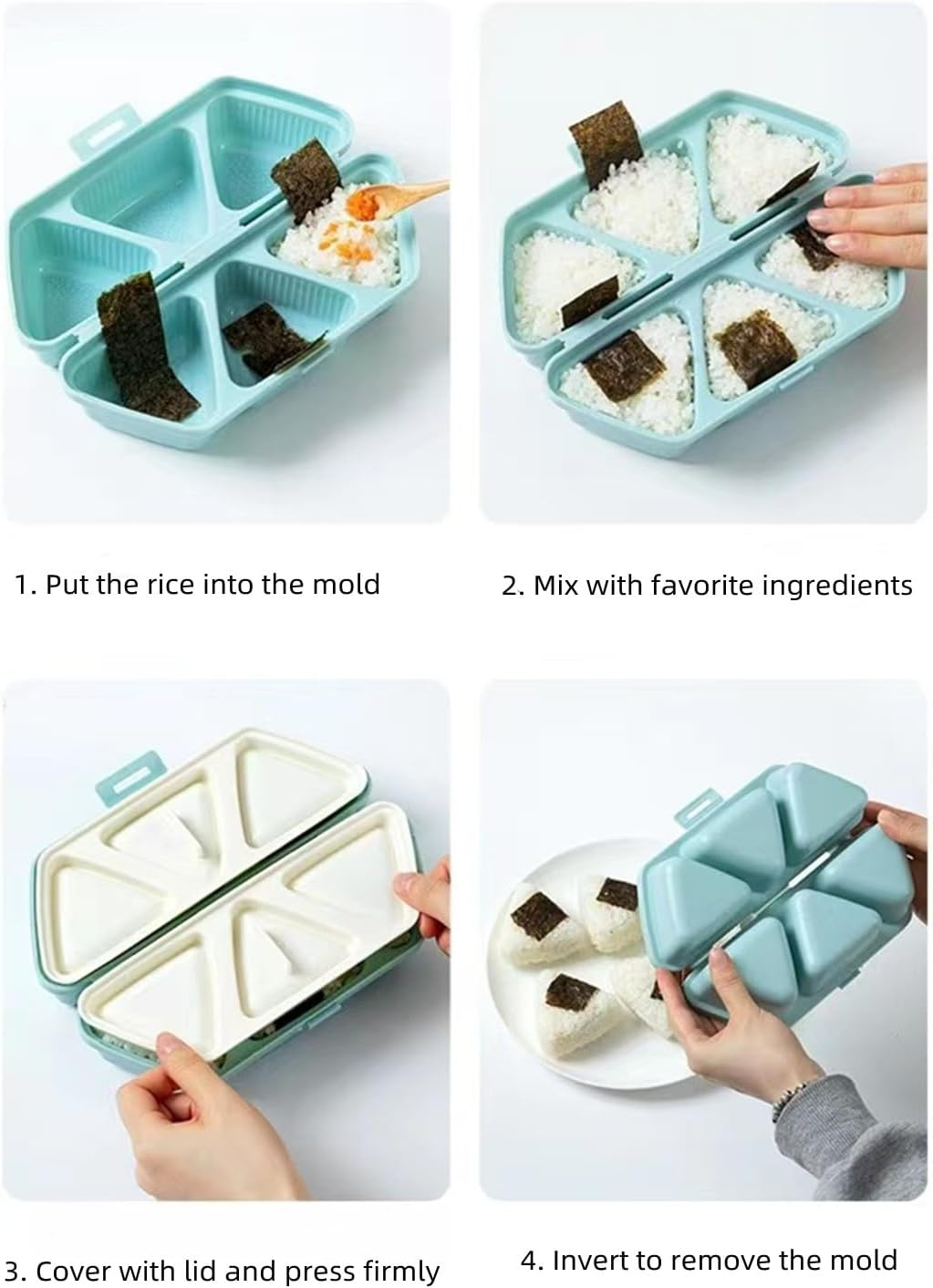 TINGJUNN Onigiri Mold, 6 in 1 Triangle Onigiri Bento Box, Multi-Functional Triangle Sushi Mold for Making and Storing Sushi (Blue) image number 4
