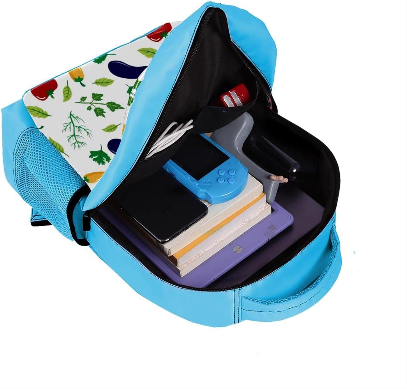 Blue Backpack Boy Bookbags Rucksack Men Travel Handbag Daypack Vegetables Eggplant Tomato Hot Pepper Leaves image number 4