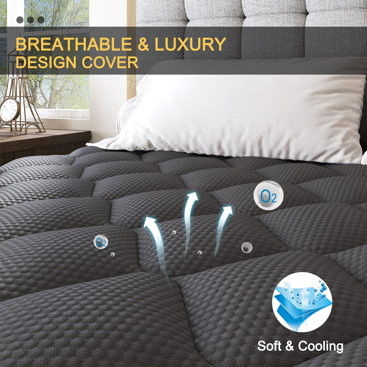 Double Hybrid Mattress Euro Top Medium Firm for Back & Lumbar Support, Individual Pocket Spring Mattresses for Motion Isolation & Pressure Relief image number 1